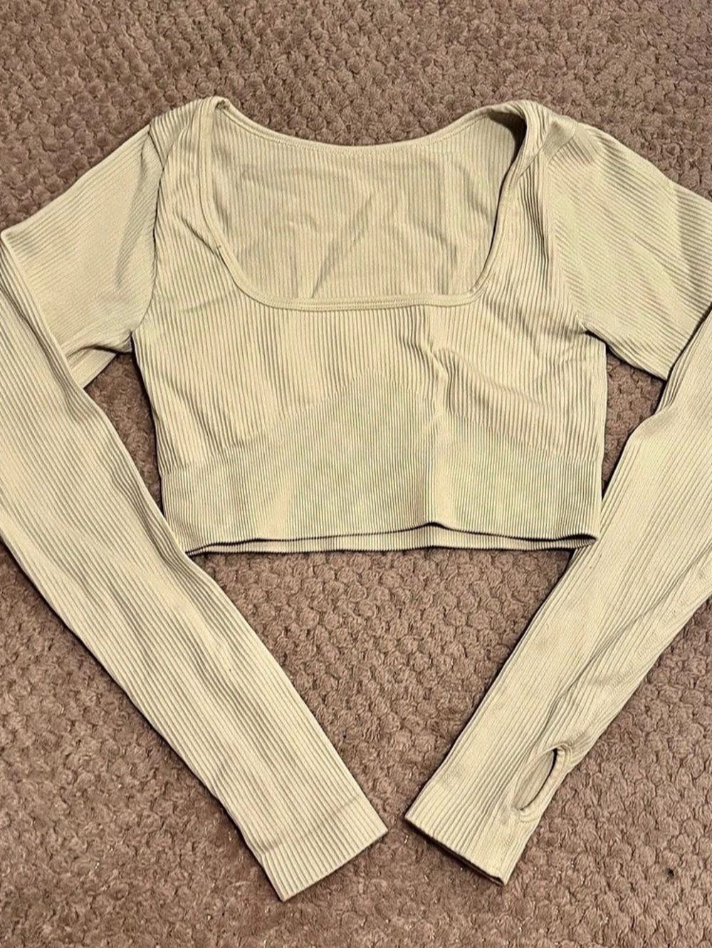 OQQ Ribbed Long Sleeve Crop Top in Cream Size Small